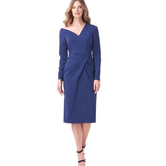 NEW Kay Unger CECELIA MIDI DRESS Admiral Blue Draped & Pleated Size 4 - Picture 6 of 6